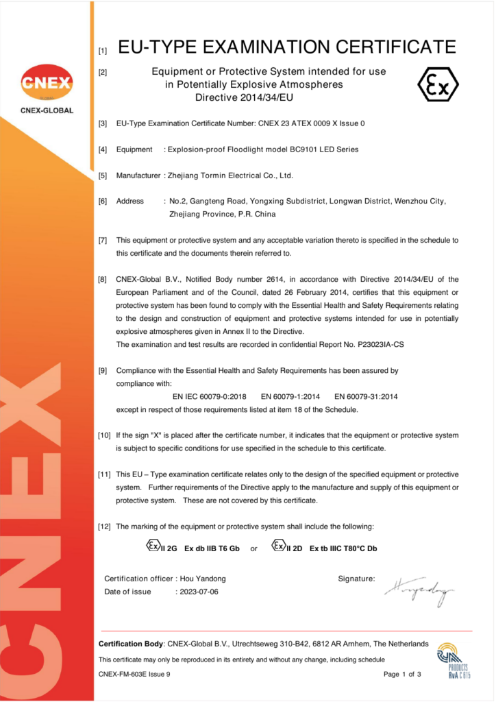 BC9101 — ATEX — CNEX 23 ATEX 0009 X — first-page preview; open the complete PDF for all pages.