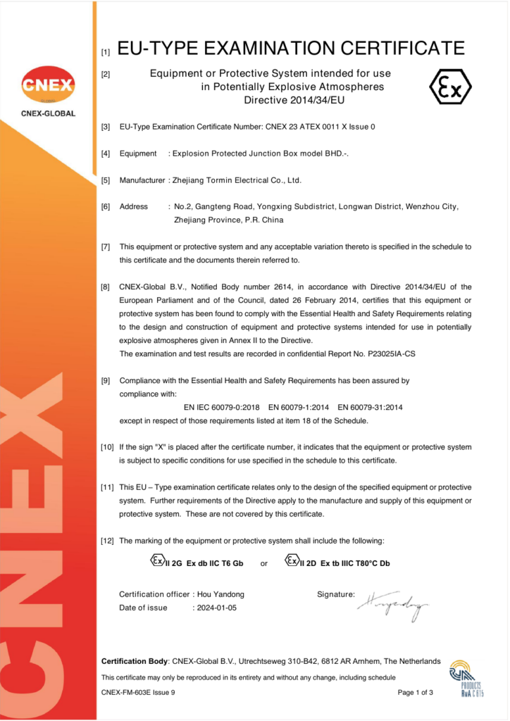 BHD — ATEX — CNEX 23 ATEX 0011 X — first-page preview; open the complete PDF for all pages.