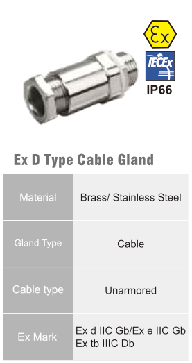Ex d Cable Gland original catalogue specification table; open the full-size image or download the catalogue for configuration details.