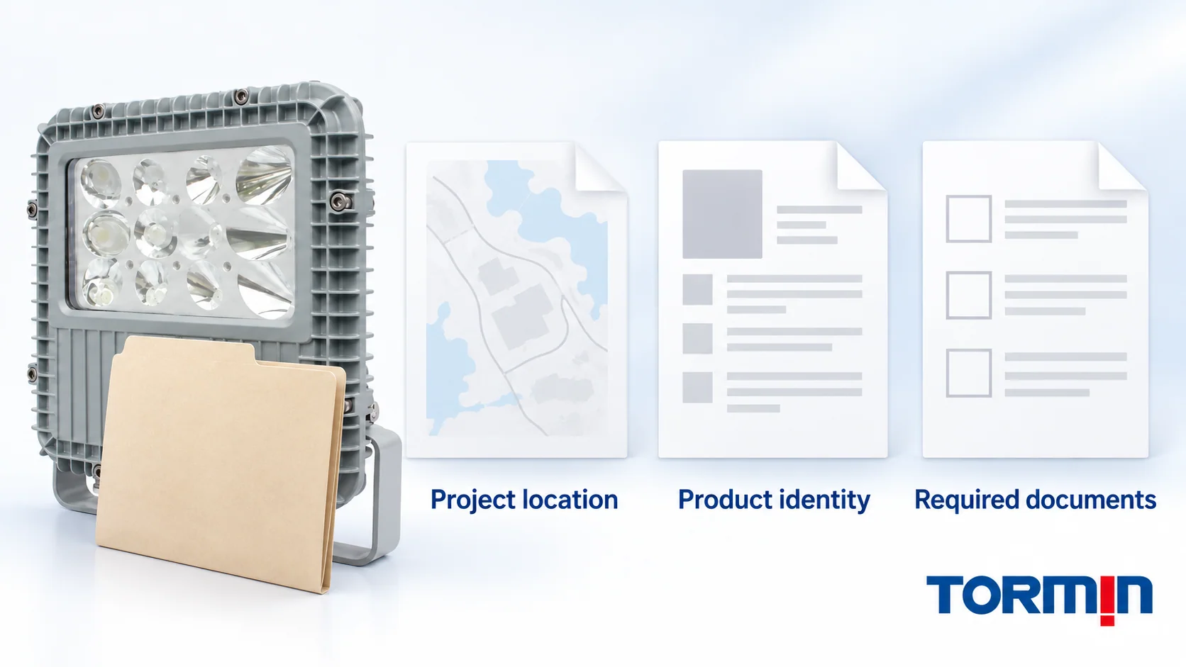 TORMIN BC9101 exterior with separate project location, product identity and document review symbols