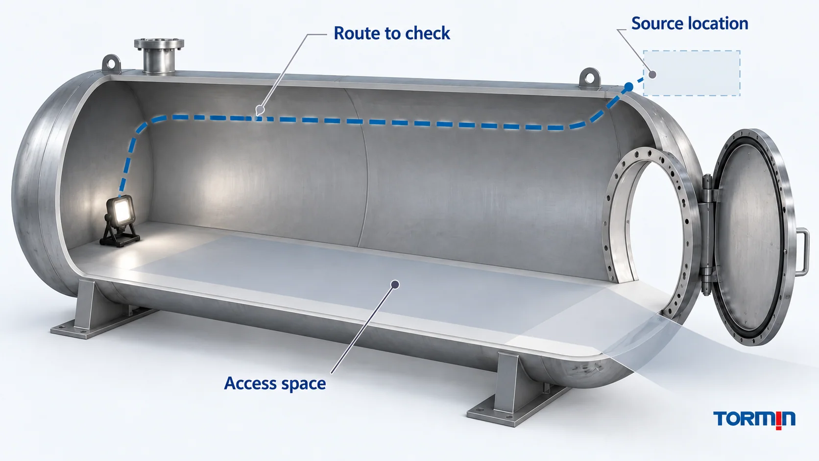 Vessel cross-section showing a proposed lighting lead route kept separate from the opening and equipment movement space