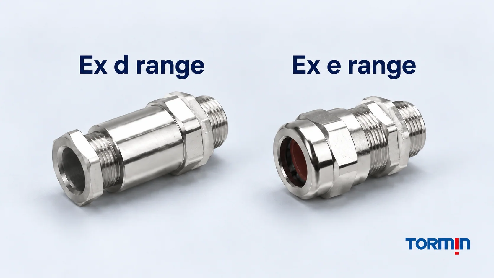 TORMIN Ex d and Ex e cable-gland exterior references displayed separately for family identification