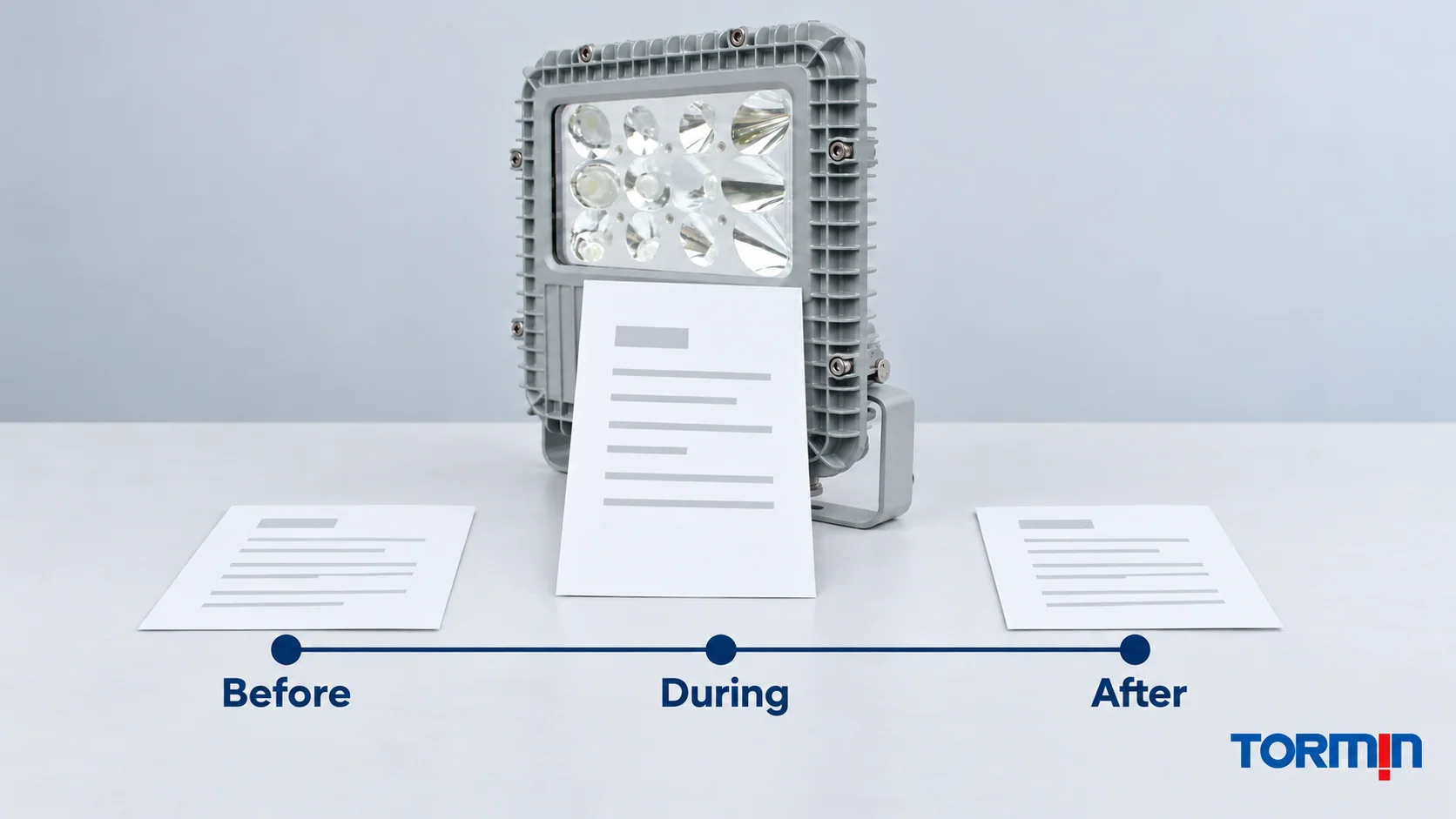 TORMIN BC9101 exterior reference beside a before, during and after event-record sequence
